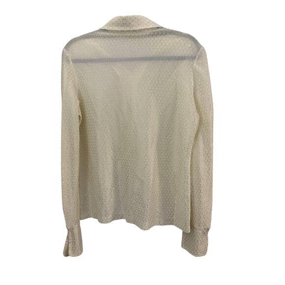 Alex Colman Vintage Blouse White Metallic Thread Rhinestone Buttons Tag=16 - Picture 5 of 8